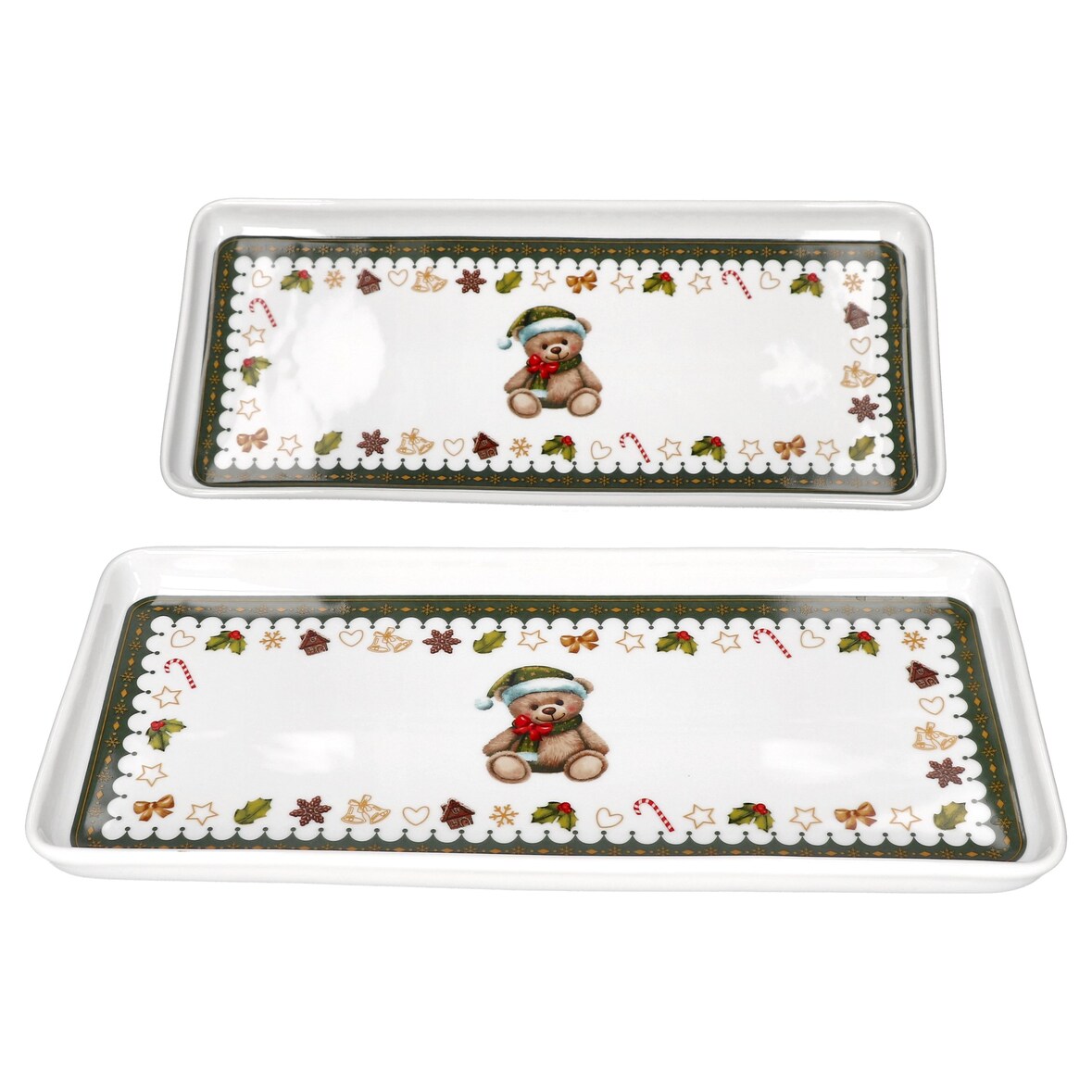 Friend 2x Weihnachts-Kuchenplatte rechteckig Porzellan 35x15,5 cm