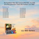 thumbnail of Kompatibel 10er Set Canon PGI-525, CLI-526 Druckerpatronen Tinte alle Farben von D&C