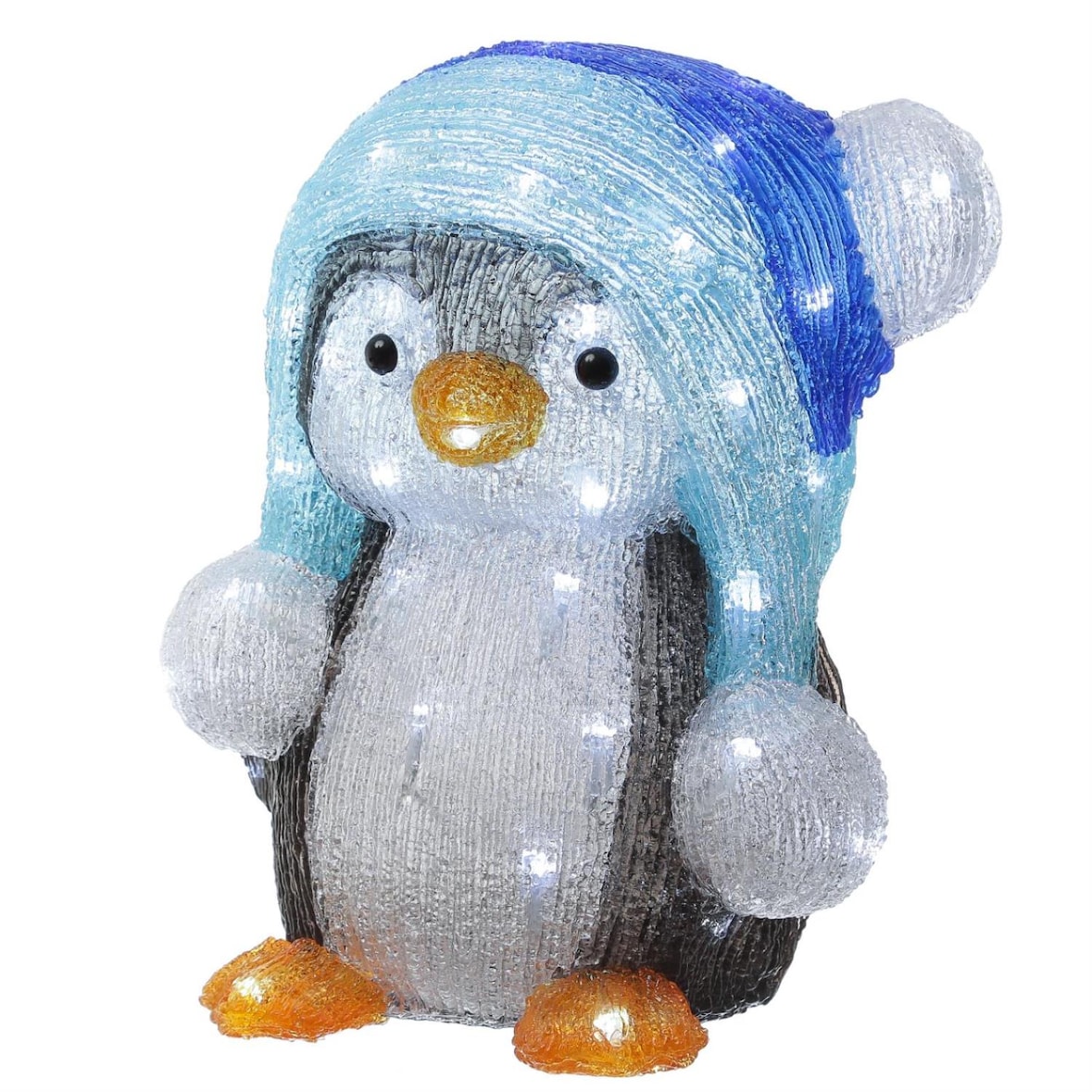 LED Pinguin mit Bommelmütze Acrylfigur Außen Weihnachtsdeko 33cm