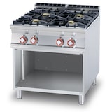 thumbnail of Cucina gas 4 fuochi con fiamma pilota su vano a giorno. Struttura in acciaio inox. Misure 80x90 h90 cm. Modello PC-98G