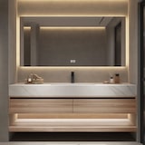 thumbnail of 【YT3256-110K】Waschbecken Holzmaserung Unterschrank aus Keramik Weiß Arbeitsplatte Set Spiegel 110*55cm