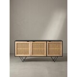 thumbnail of Sideboard 175x75x45 cm Mango Massivholz / Rattan Kommode mit 3 Türen, Hoher Kommodenschrank Schwarz / Braun, Standschrank Wohnzimmer, Anrichte