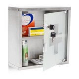 thumbnail of Relaxdays Medizinschrank EMERGENCY, Edelstahl/Glas, HxBxT:30x30x12cm, abschließbar, 2 Ablagen, Apothekerschrank, silber