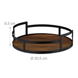 thumbnail of Relaxdays Tablett rund, Holz und Eisen, HxD 8,5x30,5 cm, Serviertablett, Griffe, hoher Rand, Dekotablett, braun/schwarz