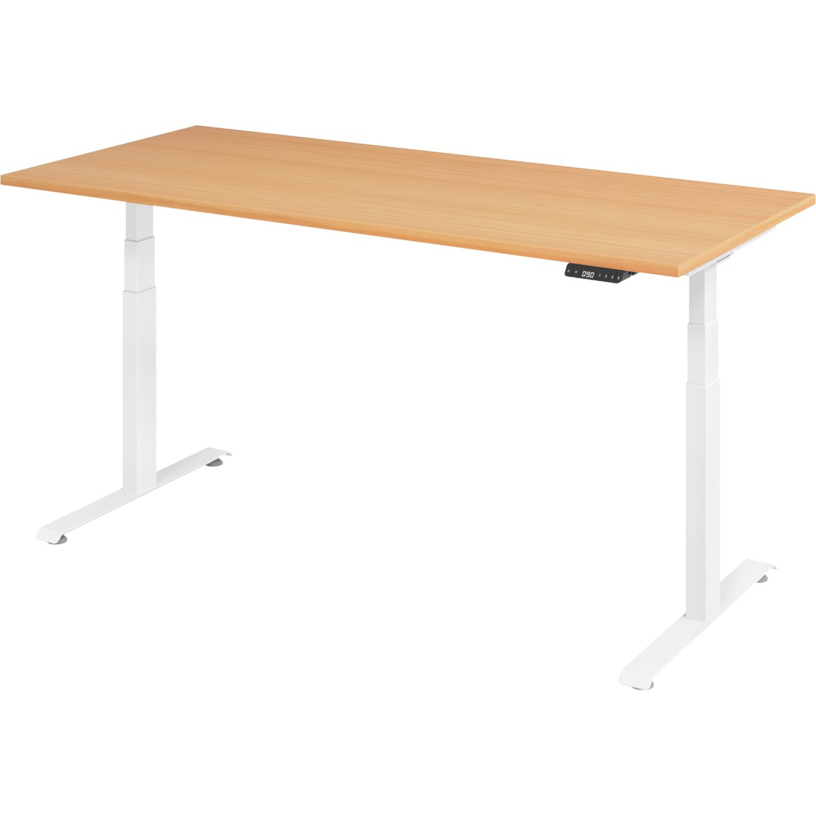 bümö höhenverstellbarer Schreibtisch 180 x 80 cm in Buche, Gestell weiß - Höhenverstellbar Elektrisch Stehpult mit 3-fach Speicher, Computertisch,