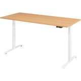 thumbnail of bümö höhenverstellbarer Schreibtisch 180 x 80 cm in Buche, Gestell weiß - Höhenverstellbar Elektrisch Stehpult mit 3-fach Speicher, Computertisch,