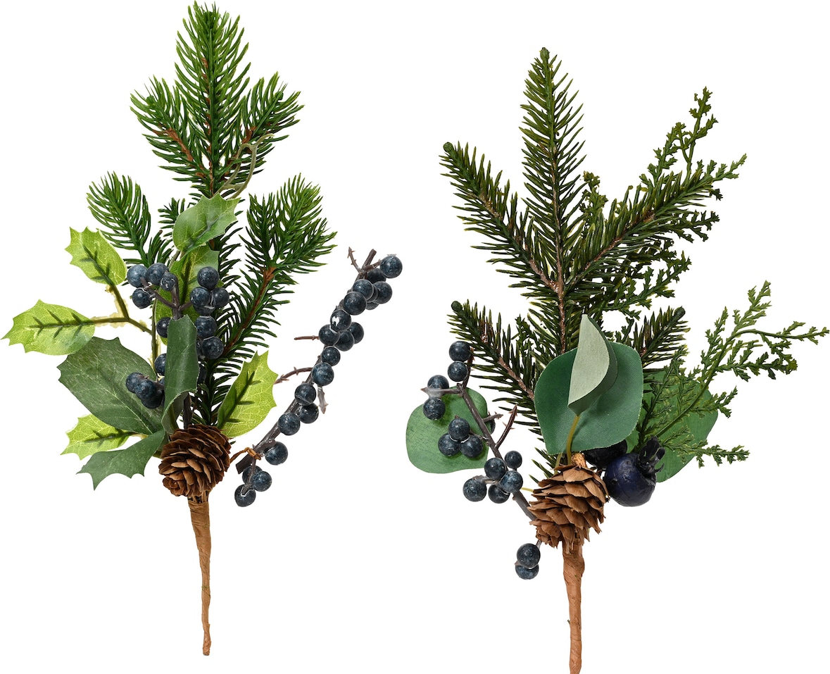 1 Künstlicher Zweig 24cm mit blauen Beeren Kunstzweige Deko Zweige Weihnachten Weihnachtszweige Tannenzweige Grün Braun