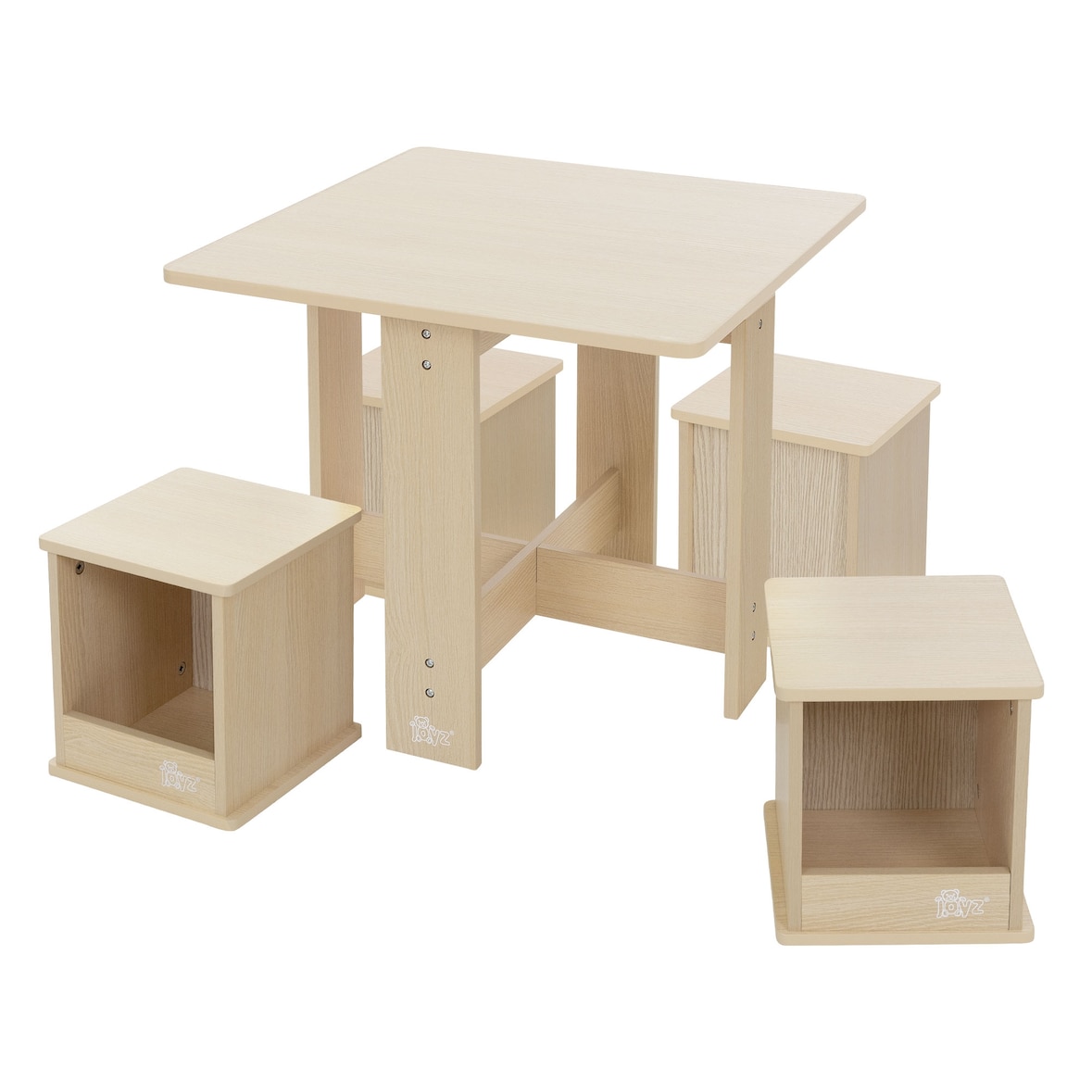 Joyz Kindersitzgruppe 5-teilig mit 1 Tisch & 4 Hockern, Kindermöbel Set aus Holz, Hocker mit Stauraum, Kindertisch Schreibtisch Maltisch für