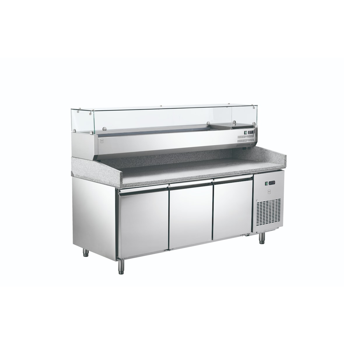 METRO Professional Table à pizza GPT3100SET, Acier inoxydable, 201.8 x 80 x 100 cm, 500 W, 435 L, 3 portes, compatible avec GHS2200, Argenté