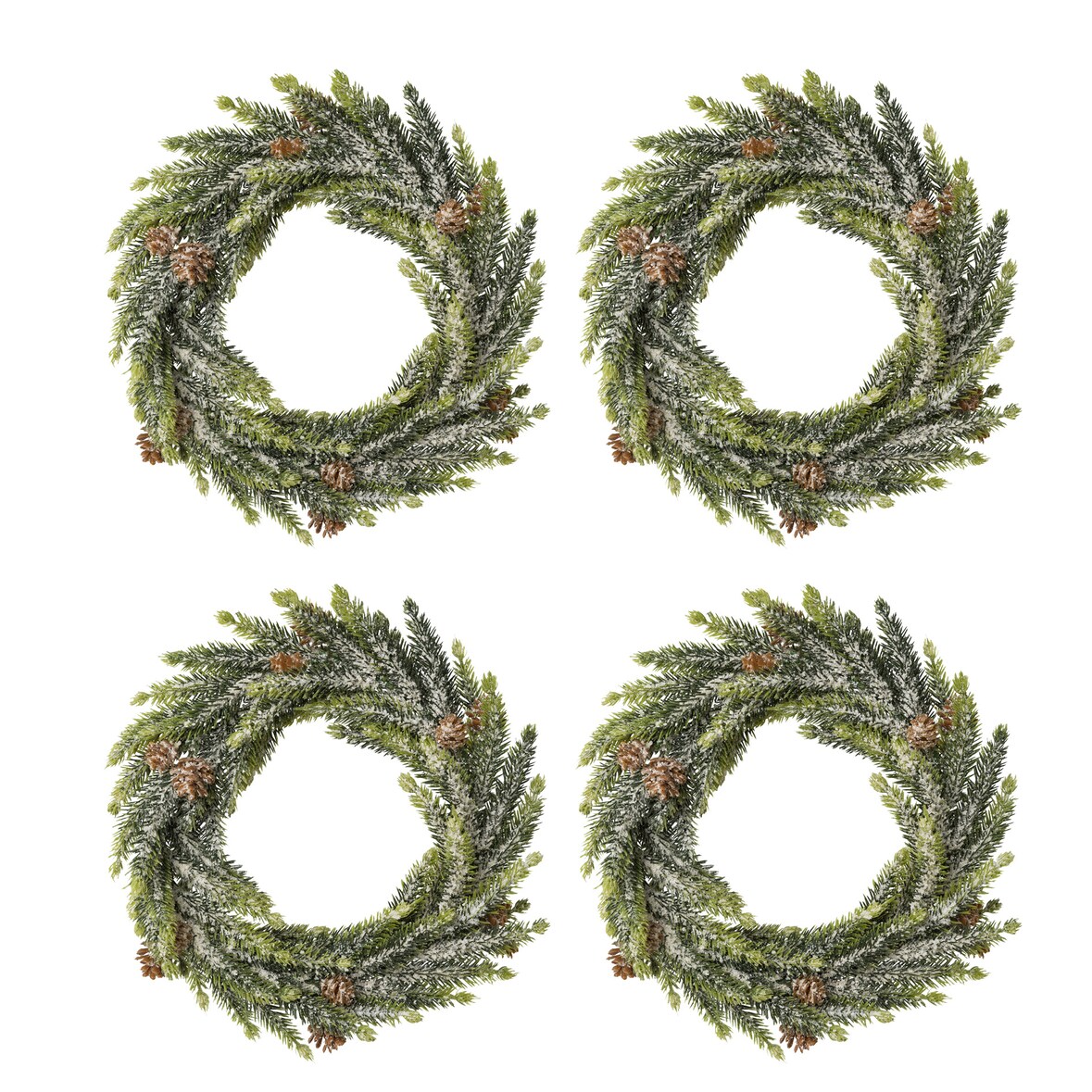 CREATIV green künstliche Pflanze Fichtenkranz mit Schnee, 25 cm, schnee, 4er Set