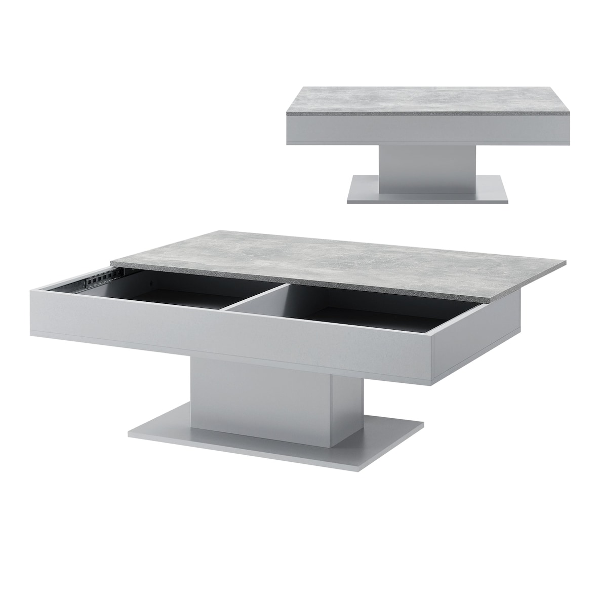 Helloshop26 - Mesa de centro para sala de estar com 2 compartimentos de arrumação 110 cm efeito de concreto cinza 03_0006146
