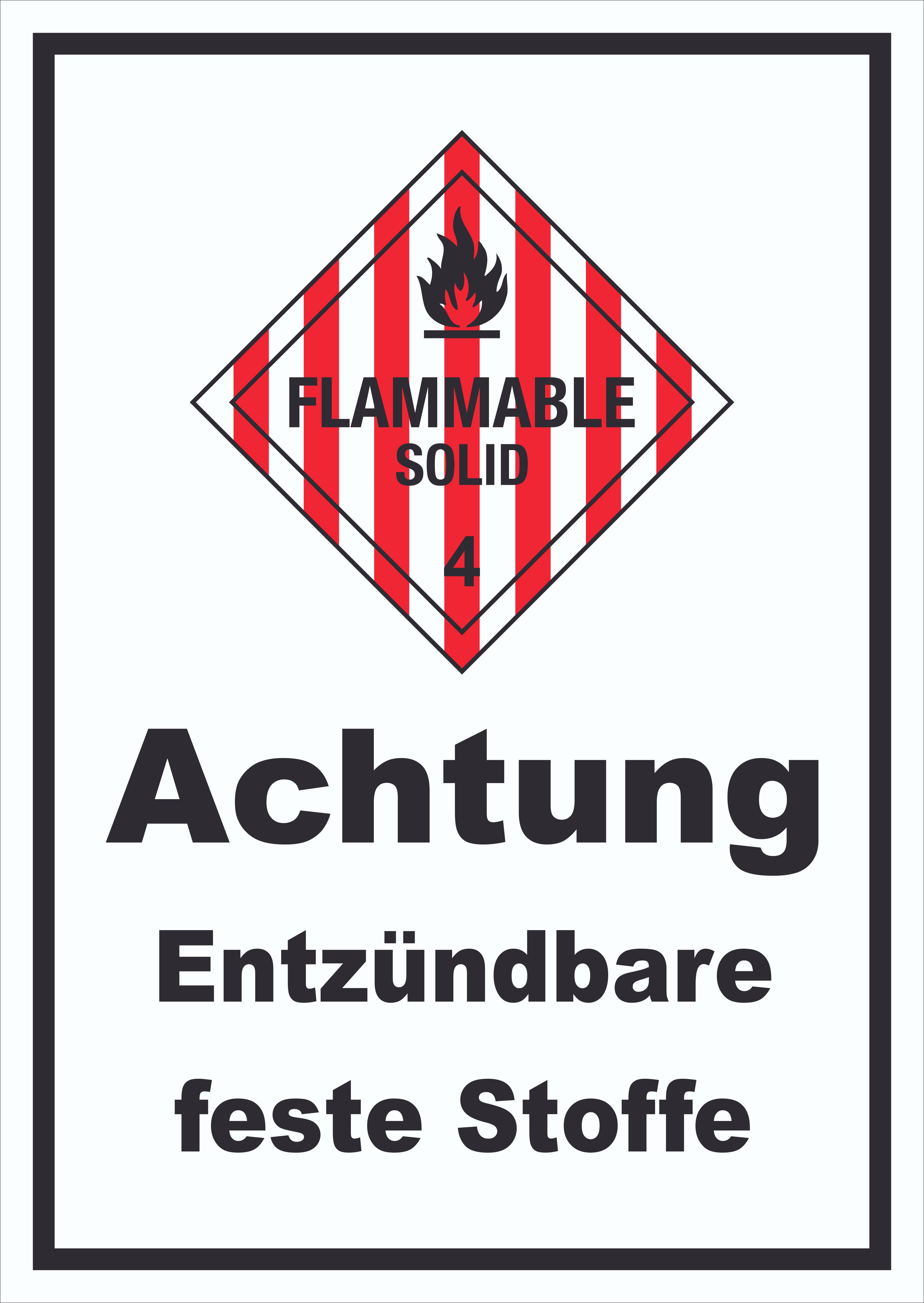Schild Entzündbare feste Stoffe Flammable Solid hochkant A6 Rückseite selbstklebend