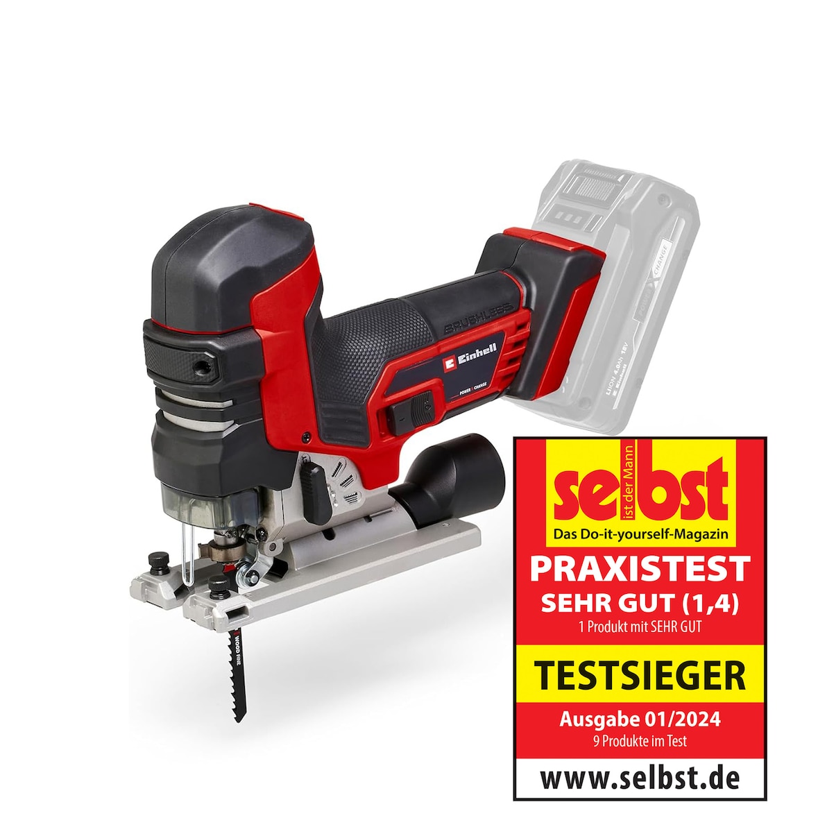 Einhell Professional Akku-Stichsäge TP-JST 18/135 Li BL Power X-Change (18 V, 135 mm Schnitttiefe in Holz, 26 mm Hubhöhe, Brushless, T-Style-Griff,