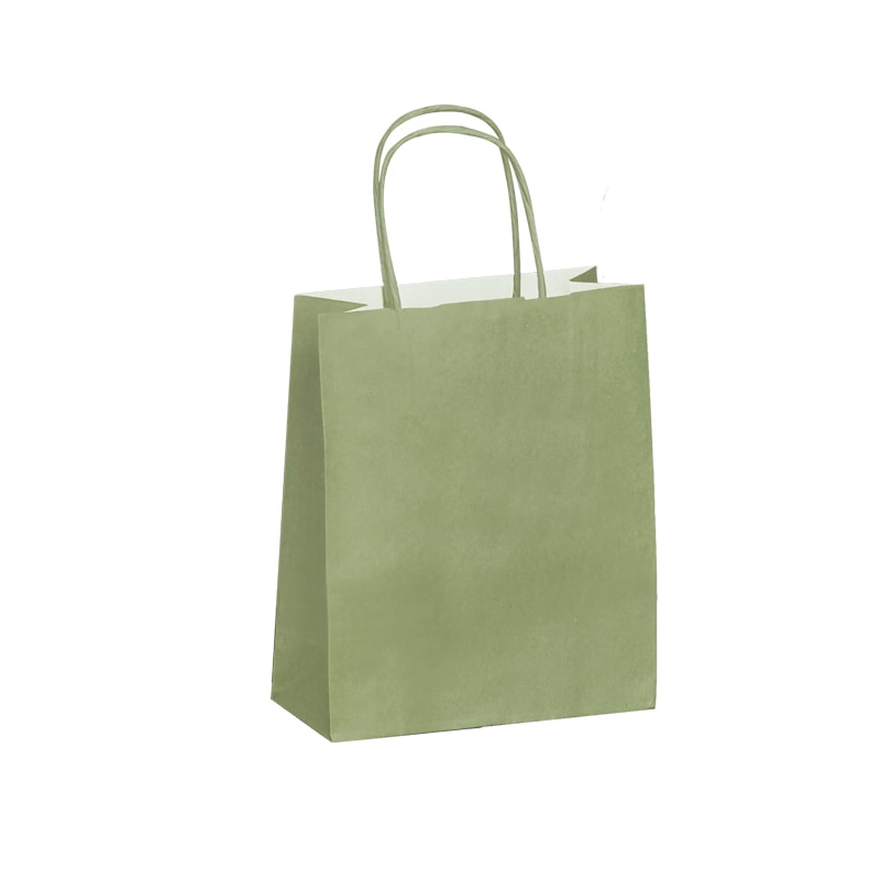 Saco de loja de pegas torcidas VERDE AMÊNDOA 23+12x30cm por 250 - Gimex