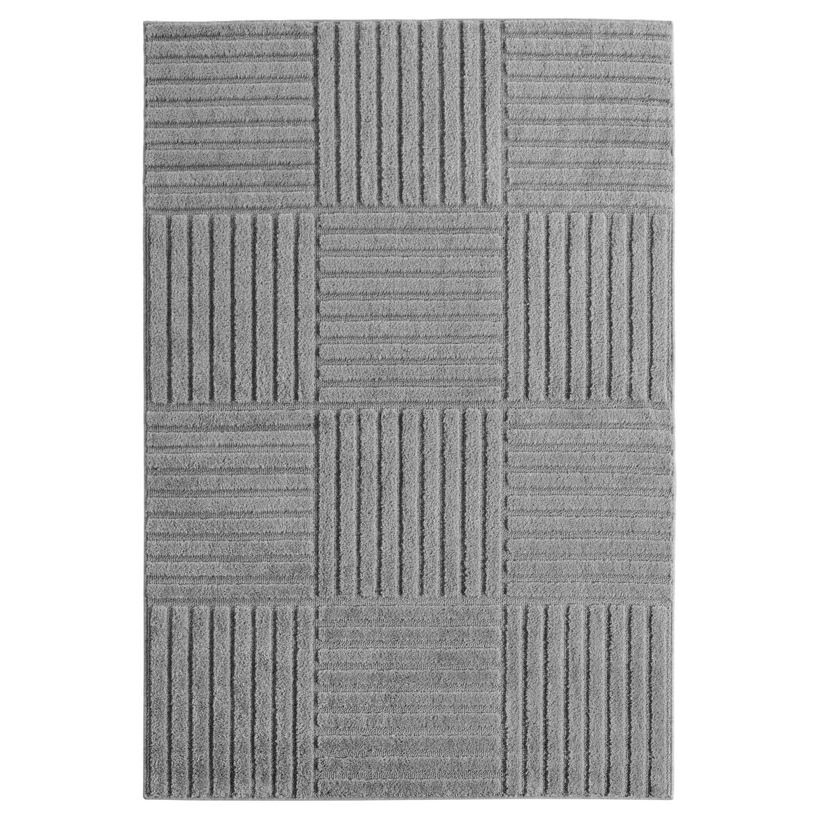 Carpetsale24 Wohnzimmer Teppich 160x230 cm Grau Hochflor Skandi Boho Karo Design Hoch-Tief Effekt Weicher Flauschig Pflegeleicht für couchtisch