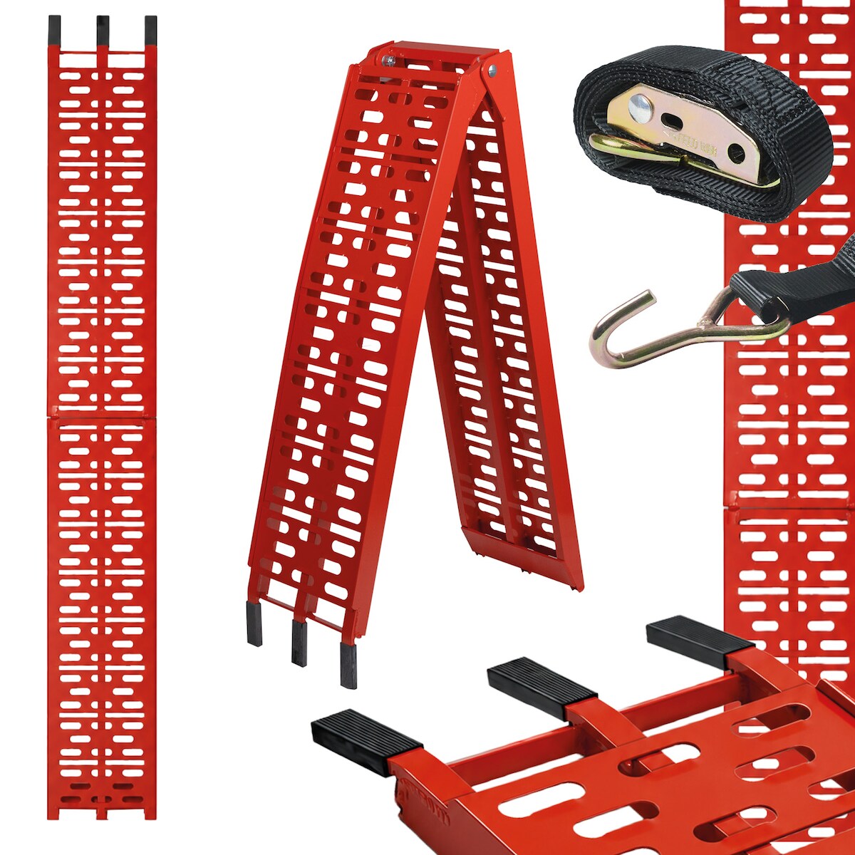TRUTZHOLM 1x Auffahrrampe klappbar 228 cm Traglast 340 kg Alu gelocht Rampe Motorradrampe rot