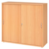 thumbnail of bümö Schiebetürenschrank 3OH - Aktenschrank abschließbar, Sideboard Schrank mit Schiebetüren in Buche, Bogengriff - Büroschrank aus Holz mit