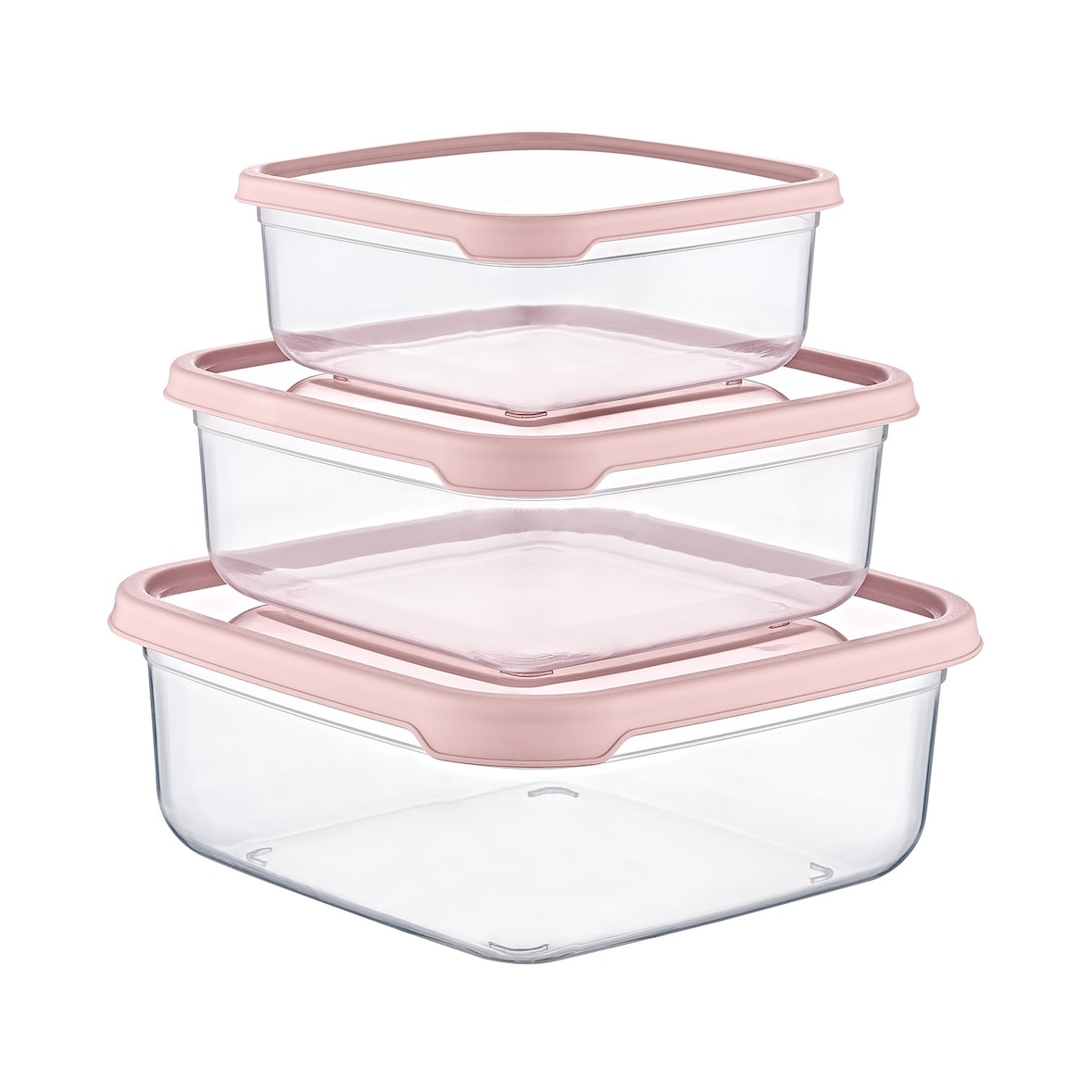 Set 3 Recipientes Herméticos para Alimentos, de forma Cuadrada Rosa 7house