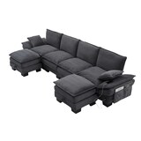 thumbnail of Merax 4-Sitzer-Sofa mit 2x Hocker, USB-C-Anschluss & Seitentaschen, Dicke Kissen, Corduroy, Dunkelgrau