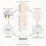 thumbnail of Bücherregal 80x30x173 cm mit LED-Beleuchtung Doppeltüren 7 Fächer Massivholzbeine MDF Weiß modernes Stauraumregal für Wohnbereich