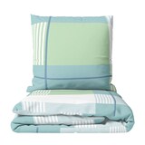 thumbnail of Feinbiber Bettwäsche Set 200x200 cm 80x80 cm Grün Blau Gestreift Temperaturausgleichend Pflegeleicht Reißverschluss