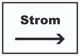 thumbnail of Strom Schild mit Text und Richtungspfeil rechts Anschluss waagerecht A5 (148x210mm)