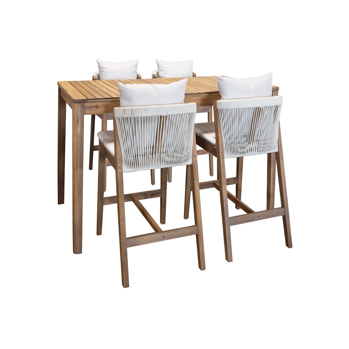 Now's Home - Ensemble De Jardin Table Haute+4chaises De Bar En Acacia /coussin Fidji
