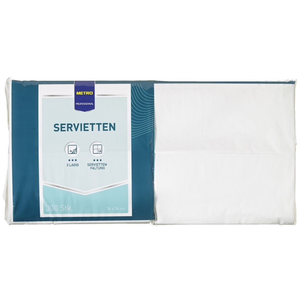METRO Professional Servilletas, 36 x 36 cm, pliegue de 1/8, 2 capas, blanco, 300 unidades