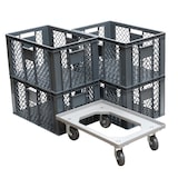 thumbnail of 4 Stück Bäckerkisten 600 x 400 x 320 mm + 1 Transportroller in Grau