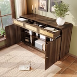 thumbnail of Sideboard Kommode Nussbaum 120x40x85 cm mit Rattanfronten 3 Schubladen 2 Schranktüren offenes Regal höhenverstellbare Böden