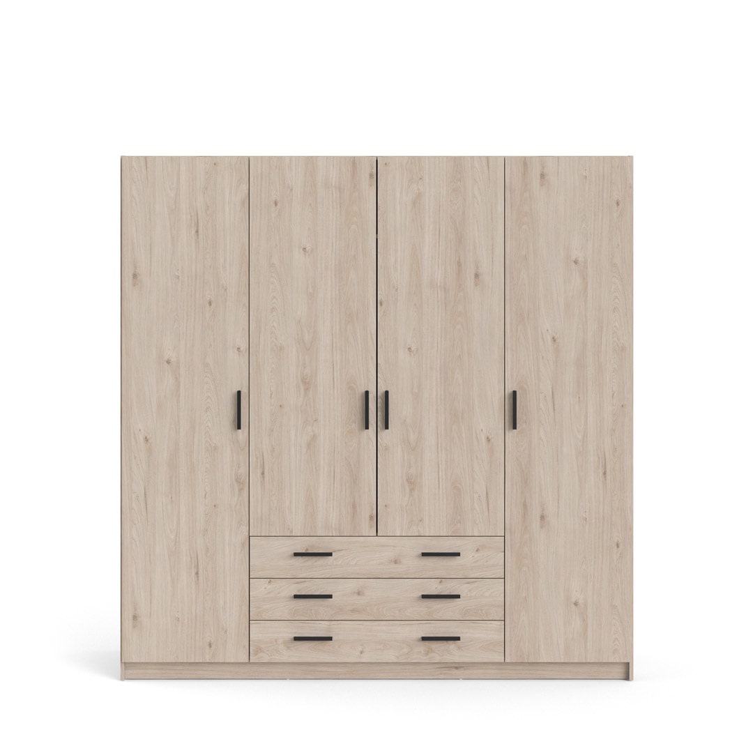 Spell Kleiderschrank B183 cm 4 Türen und 3 Schubladen Hickory-Dekor.