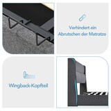 thumbnail of Polsterbett 160×200 mit verstellbarer Kopfstütze, Stauraum unter der Matratze, Leinenbezug, Massivholz- und Metallrahmen, Grau