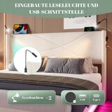 thumbnail of Merax Doppelbett 140 x 200cm Polsterbett, Gepolsterter Bettrahmen mit 2 Leselichtern, LED-Lichtleisten, hydraulischem Stauraum, USB-Anschlüssen, Beige
