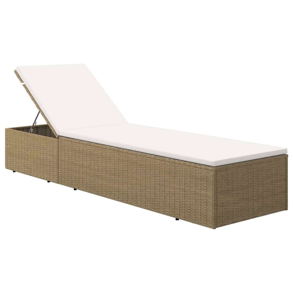 Lettino Prendisole In Polyrattan Marrone E Bianco Crema