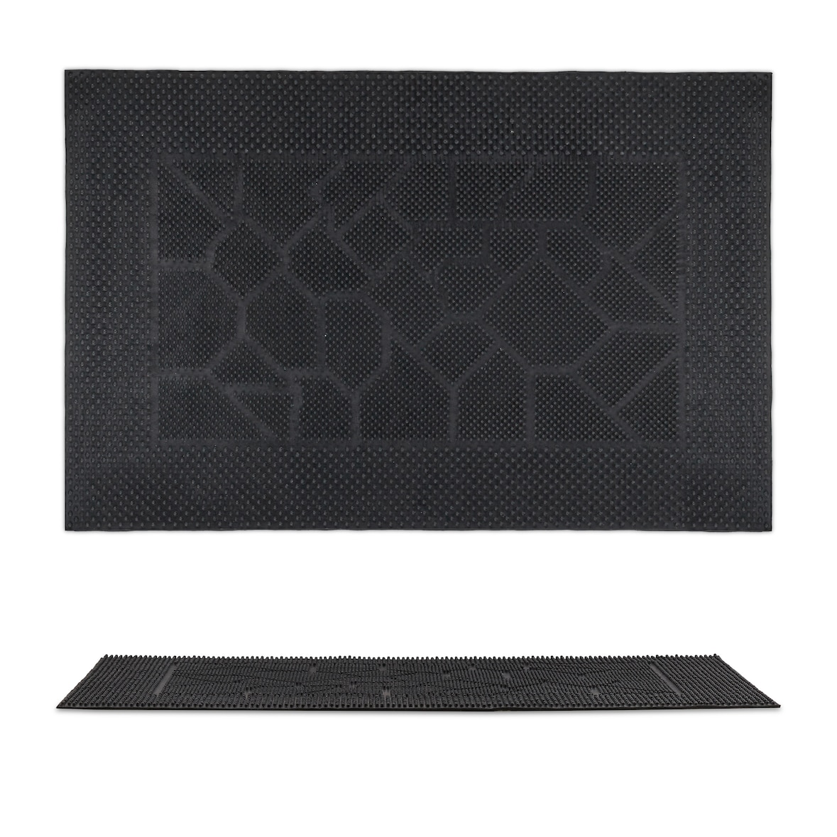 Relaxdays Fußmatte Gummi, 40 x 60 cm, Fußabtreter mit Noppen, innen & außen, wetterfest, rutschfeste Türmatte, schwarz