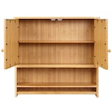 thumbnail of Spiegelkast HWC-B18, Badkamer spiegelkast wandkast, 3 planken 2 deuren spiegel bamboe 62x66x15cm