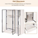 thumbnail of Großer Kleiderschrank 110x50x160 cm mit LED Beleuchtung, 3 Glastüren, Soft-Close, Schublade, Kleiderstange, Aufbewahrung Weiß