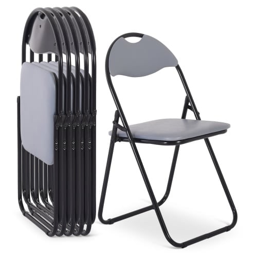 Klappstuhl 6er-Set, klappbarer Gästestuhl, gepolstert, leicht und bequem, Belastbarkeit 100 kg, Grau/Schwarz, Raburg Paul