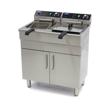 Freidora - 2 x 16 L - 2 cestas - con grifo de vaciado y soporte