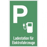 thumbnail of Dreifke® Parkplatzschild-Ladestation für Elektrofahrzeuge,Symbol+Text, Alu,grün,400x650mm