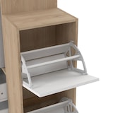 thumbnail of Kimmy Offener Kleiderschrank, mit Vorhang, 2 Schubladen, Schuhschrank Walnuss Dekor, weiß, Vorhang hellgrau.