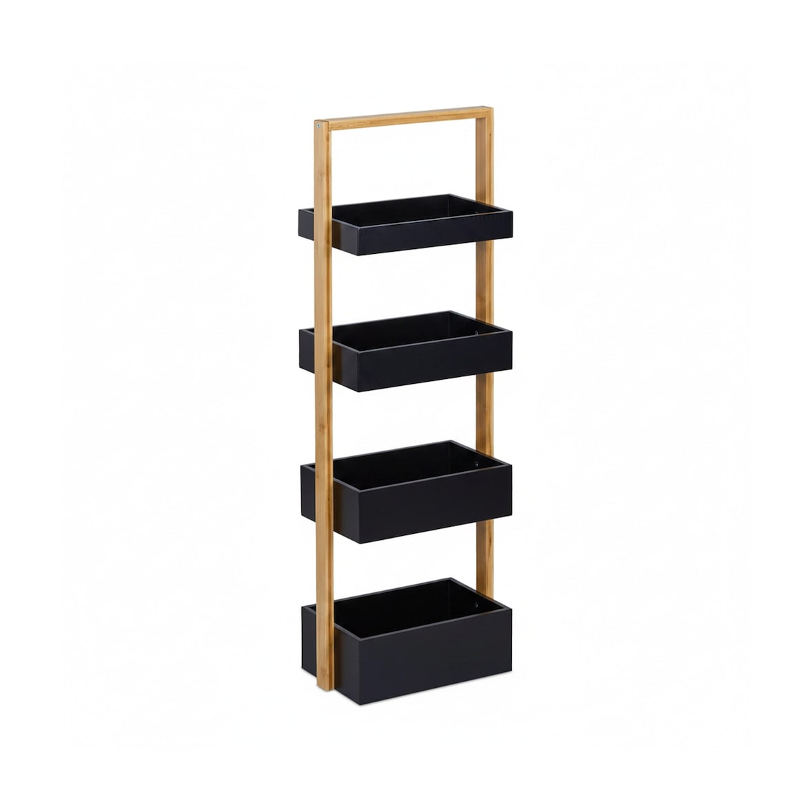 Relaxdays Badregal, 4 Ablagen, HxBxT: 88 x 30 x 18 cm, Standregal für Badezimmer & Küche, Bambus, MDF, natur/schwarz