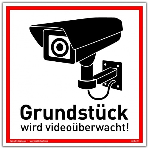 Schild Grundstück wird videoüberwacht! weiß | stabiles Alu Schild mit UV-Schutz 20 x 20 cm