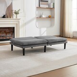 thumbnail of Klappbares 2-Sitzer-Sofa aus Samt in Grau, 3-fach verstellbare Rückenlehne, Holz-Lattenstruktur, als Sofa und Gästebett