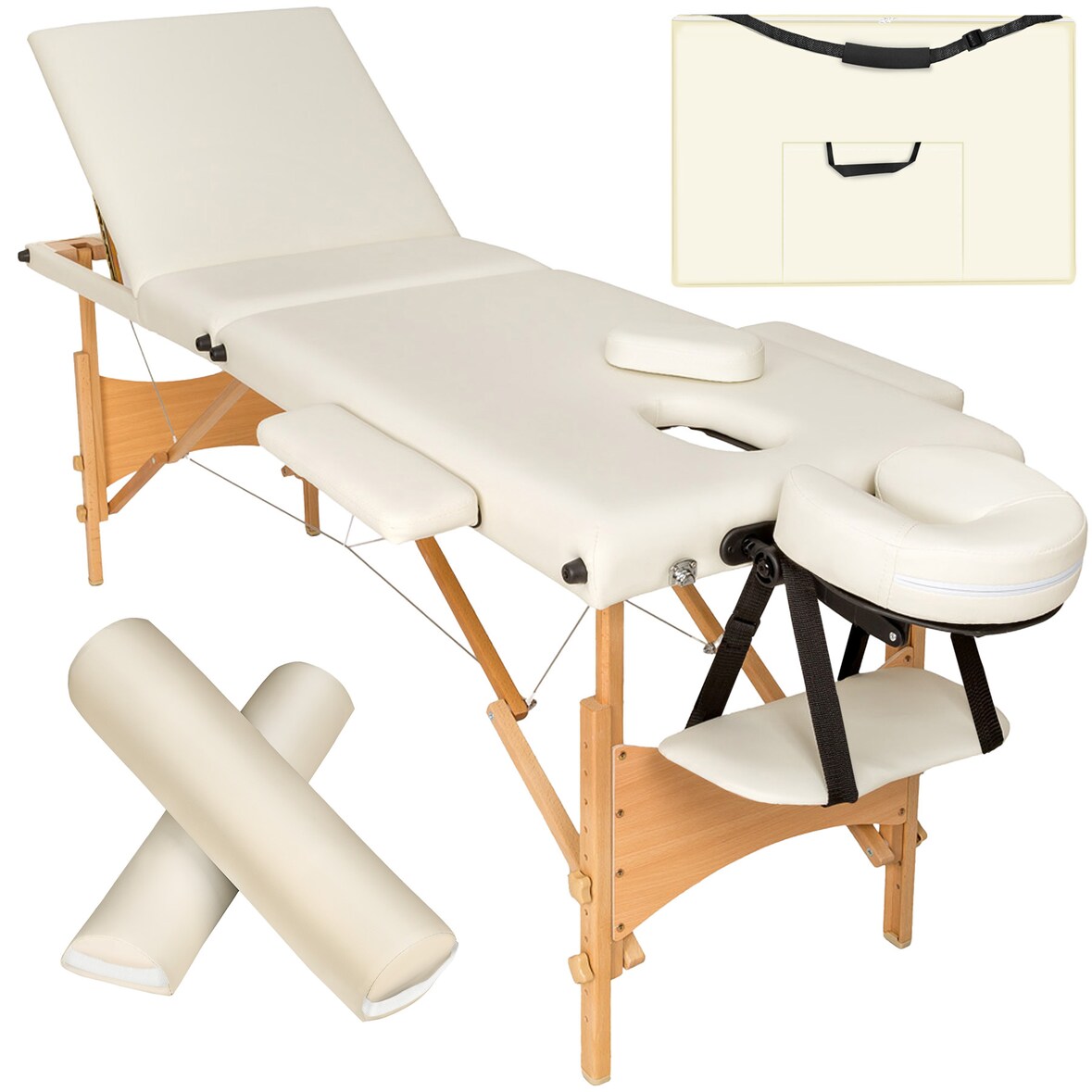3 Zonen Massageliege-Set Daniel mit Polsterung, Rollen und Holzgestellbeige