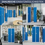 thumbnail of Umkleideschrank Spind WIEN - 2 Abteile, Etikettenhalter | Umkleidespind Metall Schließfachschrank Garderobenspind, 180x80x50cm Grau-Blau