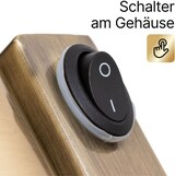 Ein schwarzer Kippschalter mit einem Kreis und einem Strich.