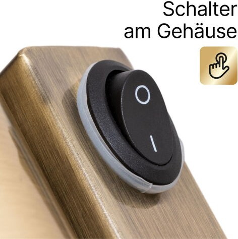 Ein schwarzer Kippschalter mit einem Kreis und einem Strich.