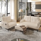 thumbnail of Merax Modulares 3er-Set Cord-Sofa: Sessel, 2-Sitzer & Hocker mit Tasche, Beige