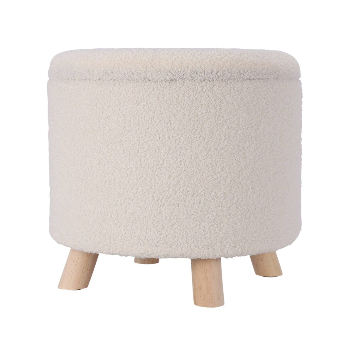 WellHome - Sgabello contenitore 100% poliestere Ø40x37cm bianco con gambe in legno